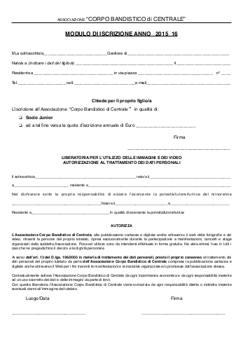 Modulo Iscrizione anno 2015-2016